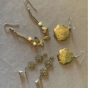 Vintage Metal work Drop Earrings, Set of 3, Unmarked